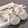 Girls Silver Crystal Princess Leather Shoes Kids Spring Fashion Flat Shoes Children Dress Shoes for Performance