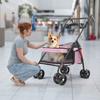 Dog Travel Stroller 4 Wheels Pet Stroller, Folding Jogger with Adjustable Handle, Breathable 4-Wheels And Visible Mesh, Cup Holder for Small
