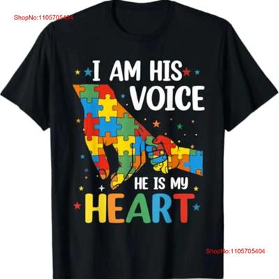 I Am His Voice He Is My Heart Autism Awareness Mom T Shirt Vintage Stylish Stretched Fashion Soft