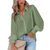 Women Loose Solid Color Button Down Shirt with Pleated Lantern Sleeves