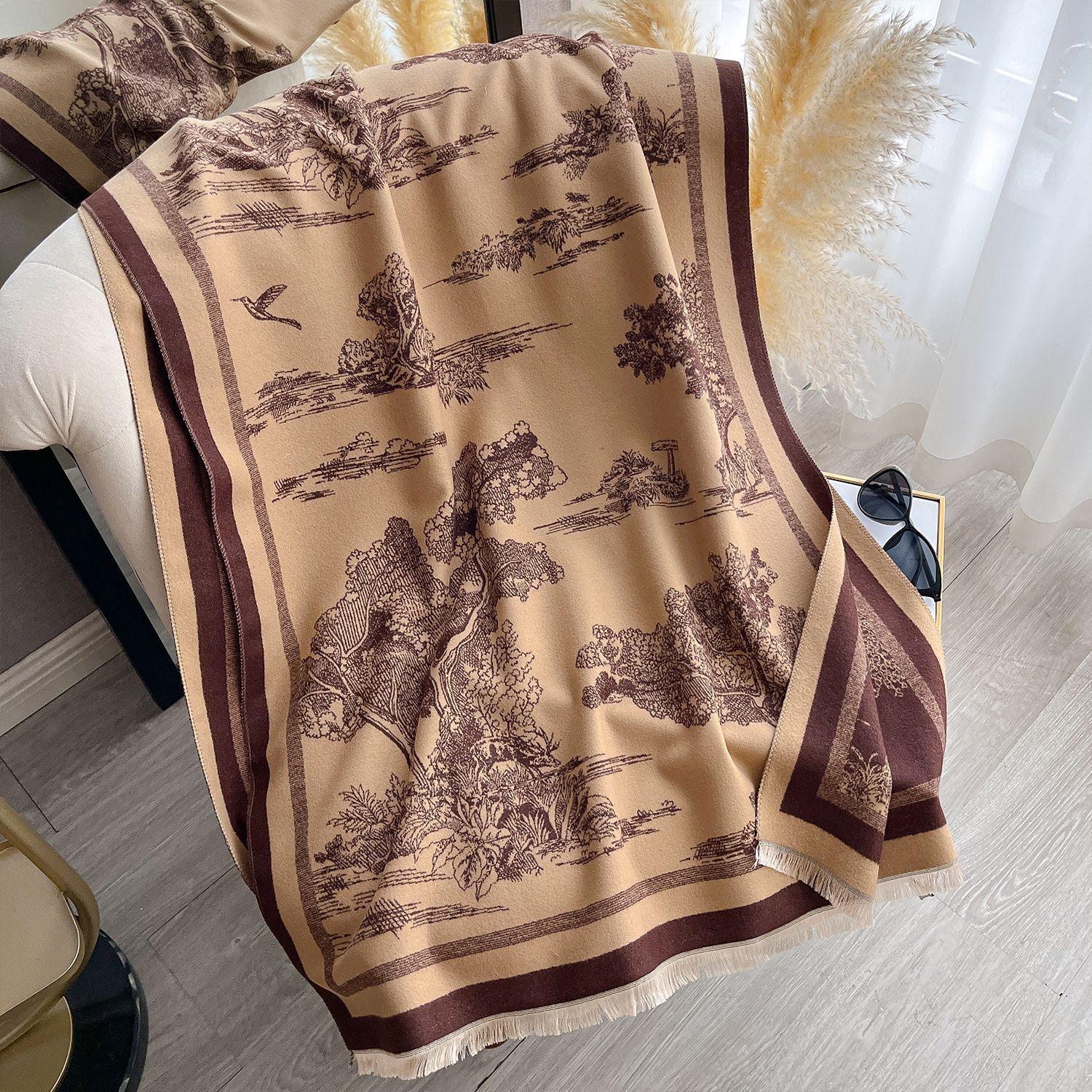 

Модный теплый шарф женский зимний с высоким чувством классического цвета, темпераментный большой шарф-шаль, легкая роскошь осень-зима 180cm темно-коричневого