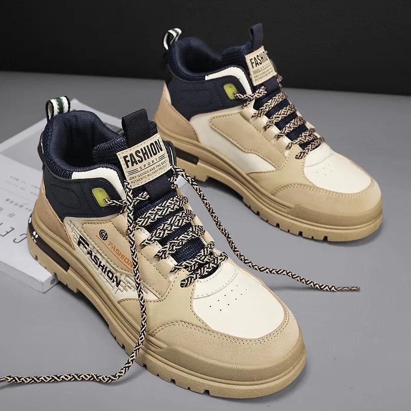 Men's Casual Shoe Ankle Boot Leather Shoes Round Toe Fashion Safety Shoe Hiking Boots High-top Shoes Male Non-slip Shoes