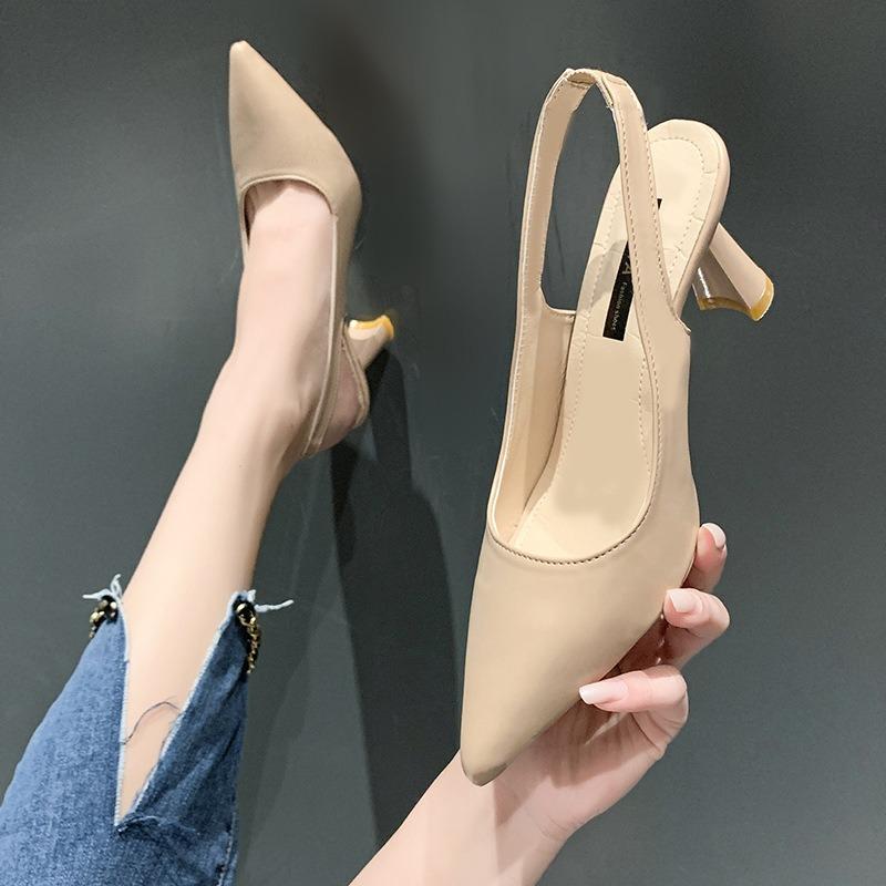 Spring and summer new pointed high heels women's thin heels bag head sandals rear empty shallow mouth single shoes women