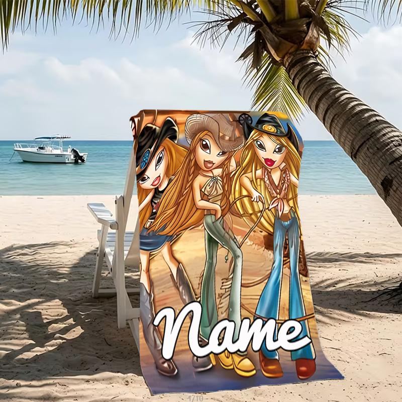 Customizable personalized beach towels Bratz themed designs.Suitable for the beach, yoga, sports;ideal as beach accessories
