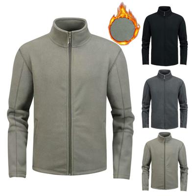Men Jacket Stand Collar Long Sleeve Polar Fleece Zipper Placket Coat with Pockets