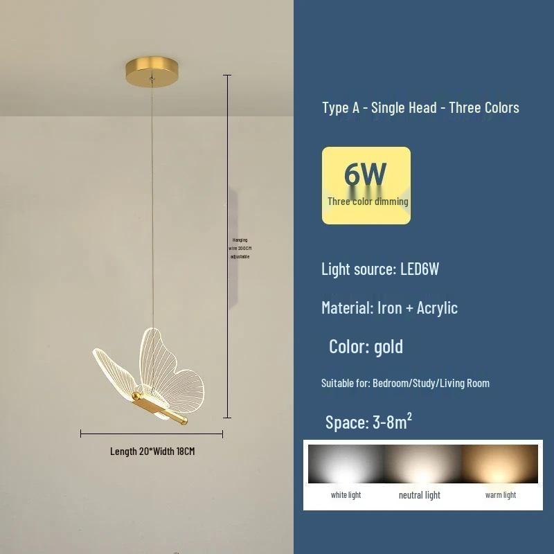 

Modern Minimalist Butterfly Chandelier - Romantic Luxury Lighting for Bedroom, Aisle, Restaurant, or Bar Warm Light