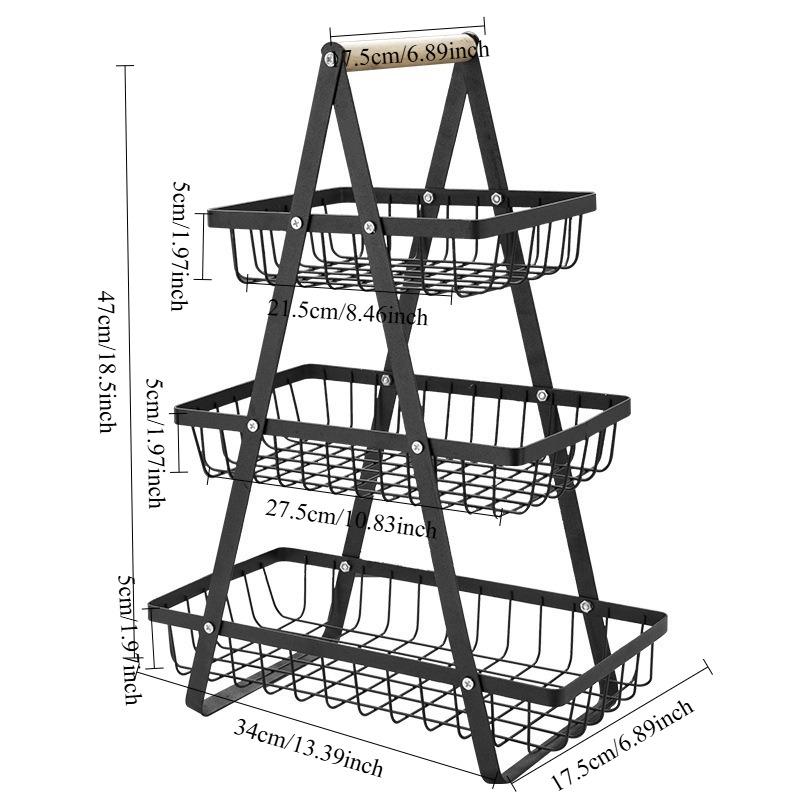 New Handheld Storage Basket, Multifunctional Iron Fruit Basket, Multi-Layer Kitchen Snack Storage Rack