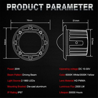 2Pcs 3 Inch Led Work Light Fog Lights 12V 24V