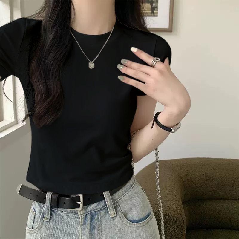 

2025 Summer Slim Fit Solid Color Short Sleeve Women s T-Shirt M красный
