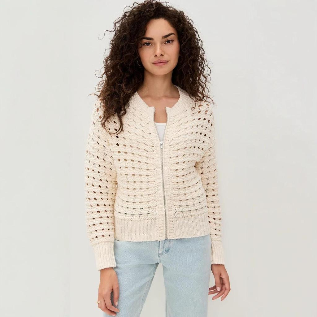 2026 Women's Casual Hollow Knit Zipper Sweater Jacket - Summer Trend