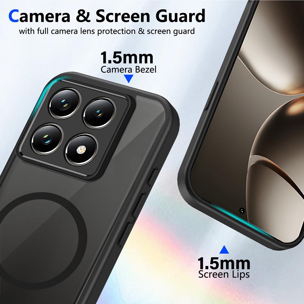 KEYSION Magnetic Phone Case for for Xiaomi 14T Pro 5G Silicone+PC Matte Translucent Clear Shockproof Back Cover for Xiaomi 14T