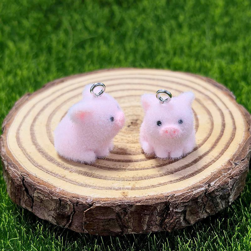 2Pcs Adorable 3D Mini Flocking Pig Charms Soft Flocked Piggy Pendants for DIY Jewelry Making Kids Art Craft Projects