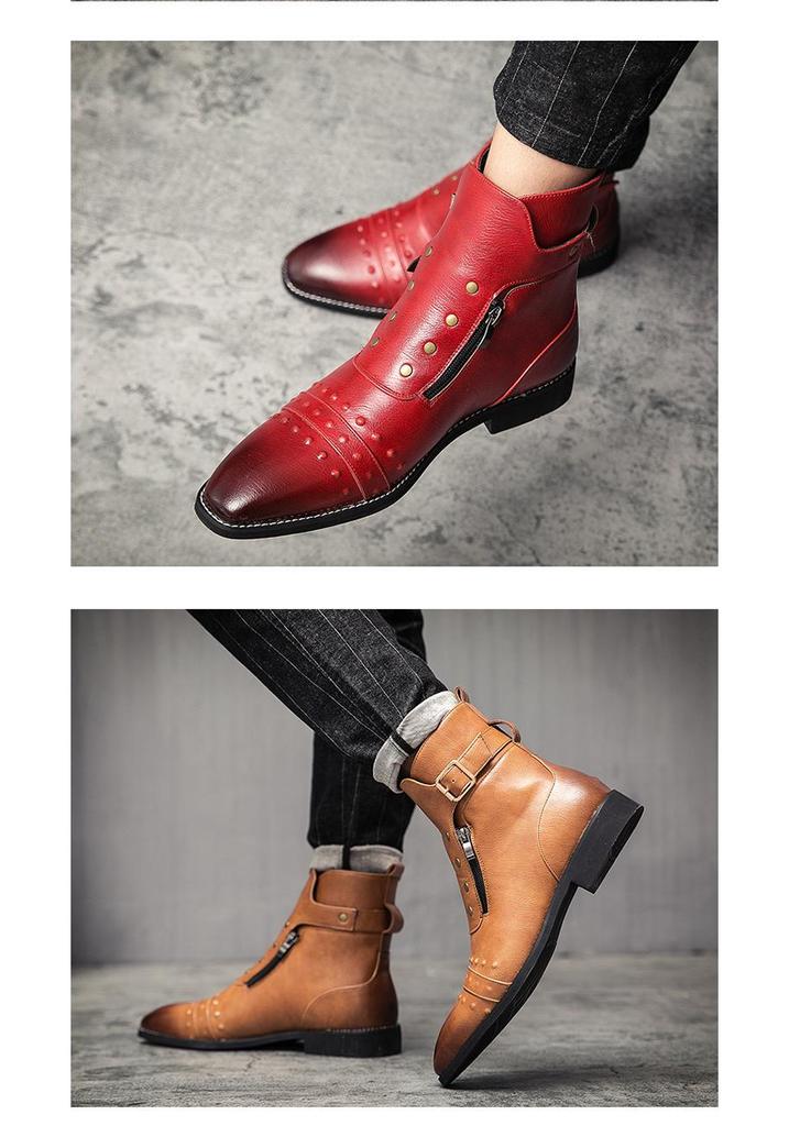 Men's Plus Size Retro High-Top Leather Martin Boots - Autumn British Style Pointed Toe Casual Footwear