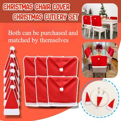 12pcs/6pcs Christmas Chair or Cutlery Covers Set - Festive Red Santa Hat Design for Holiday Dining & Party Decor