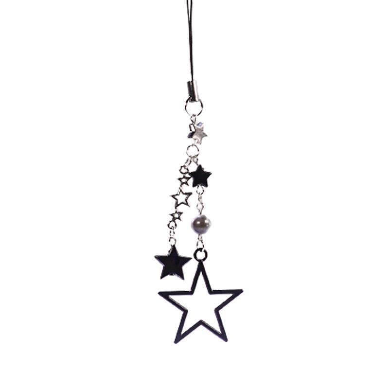 Cute Black Star Phone Chain Sweet Cool Charms Pendant Kawaii Keychain Strap Lanyard With Bead Cartoon Accessories