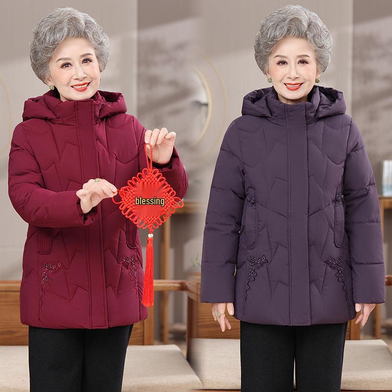 70-Year-Old Mom's New Style Hooded Winter Cotton Jacket: Thick, Warm, and Padded for Middle-Aged and Elderly Women