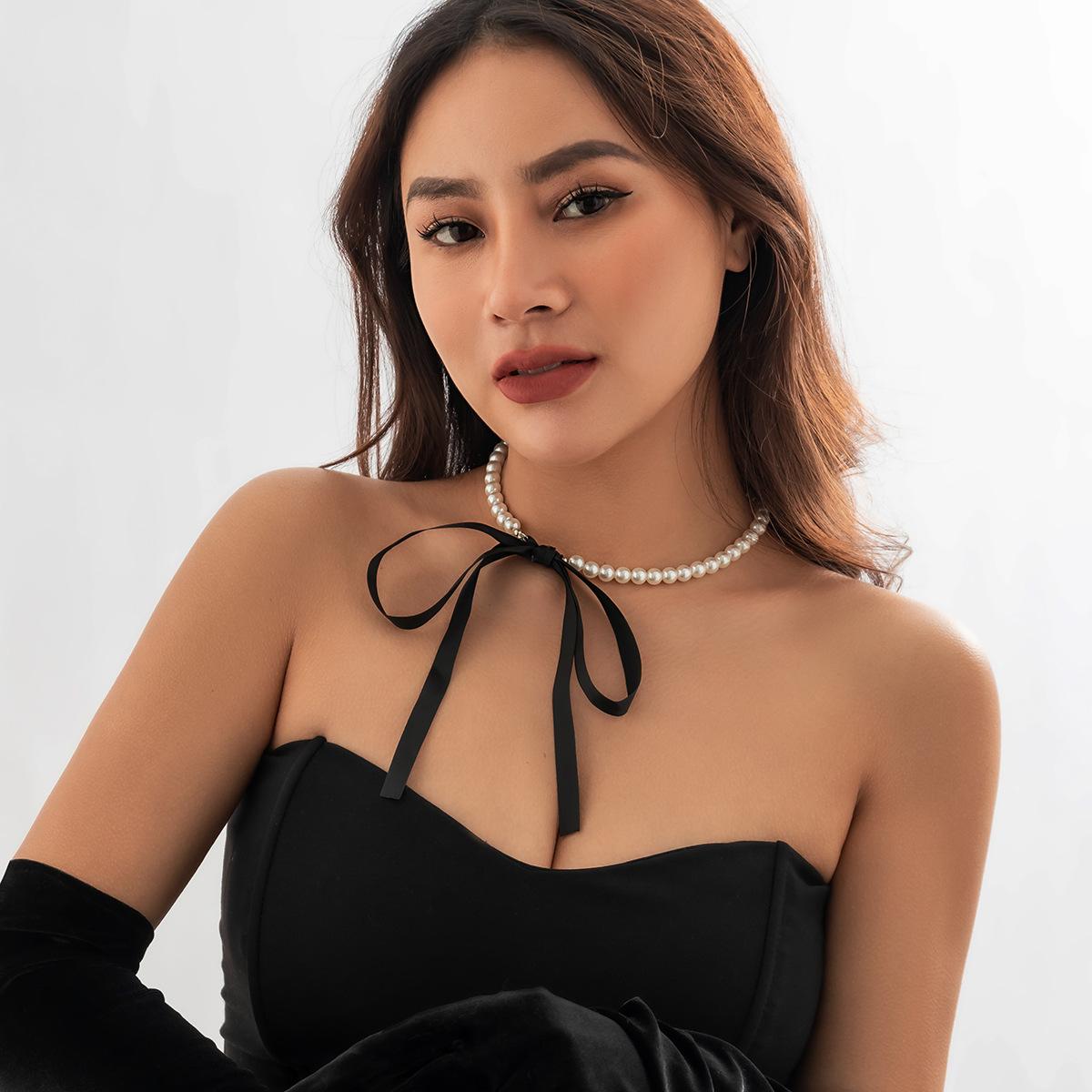 Retro French Court Pearl Neck Chain, Simple Diy Flannel Bow Necklace