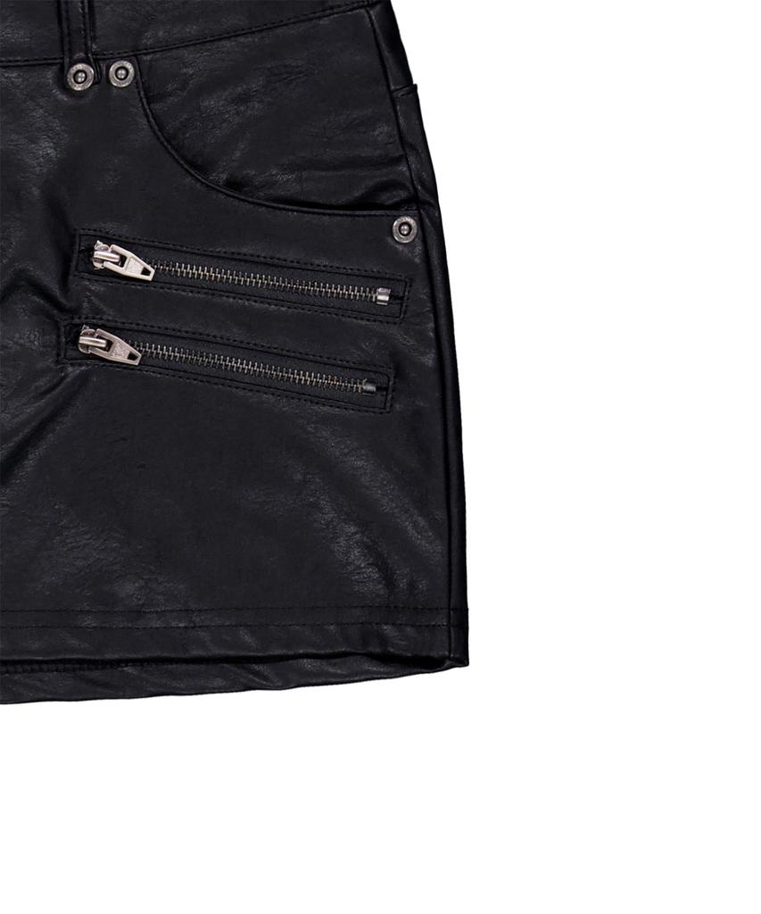 ROCKCAKE Leather Zipper Mini Skirt - Black