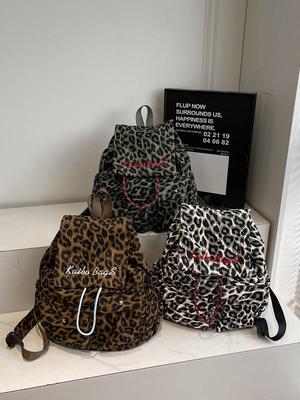 Korean Leopard Print Canvas Backpack: Women's Commuter & Student Bag, Large Capacity, 2025 Lazy Style