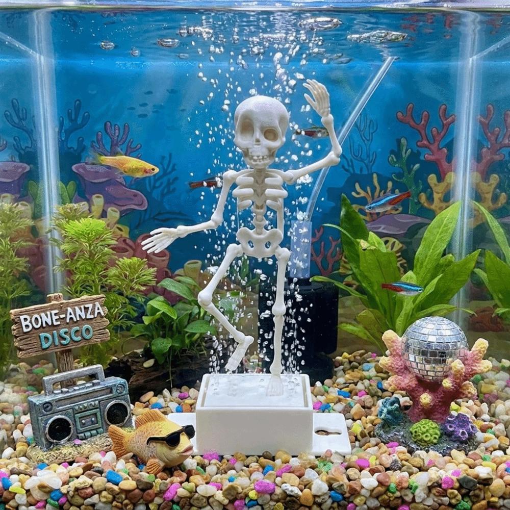 Air Pump Driven Dancing Skeleton Aquarium Bubbler Water Wiggling Skeleton Decor Halloween Party