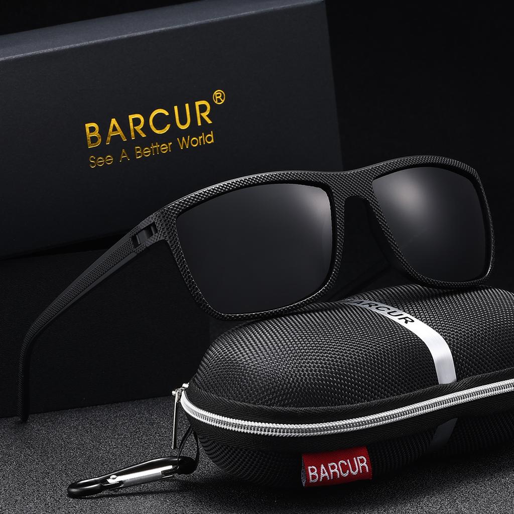 Gafas de Sol Clásicas para Hombre Marca BARCUR Comodidad Duradero Montura Rectangular de PC Lente TAC Versátil Edad Gafas de Sol Polarizadas