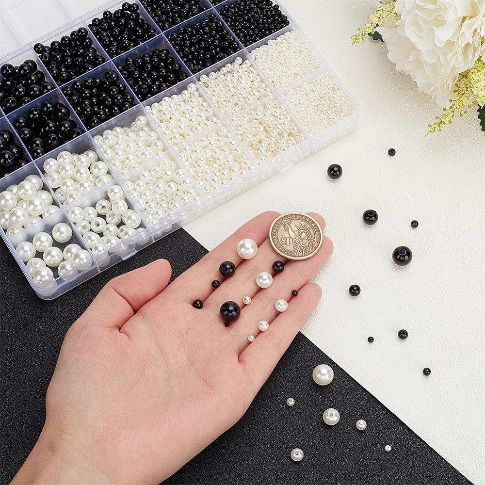 1box 3904pcs 12 styles ABS Plastic Imitation Pearl Beads Round Mixed color 3~10mm Hole: 1.4~2.3mm