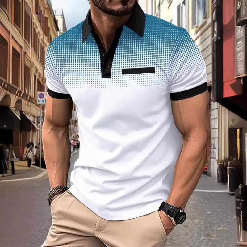 Mens Gradient Dot Print Short Sleeve Pocket Polo Shirt S синий