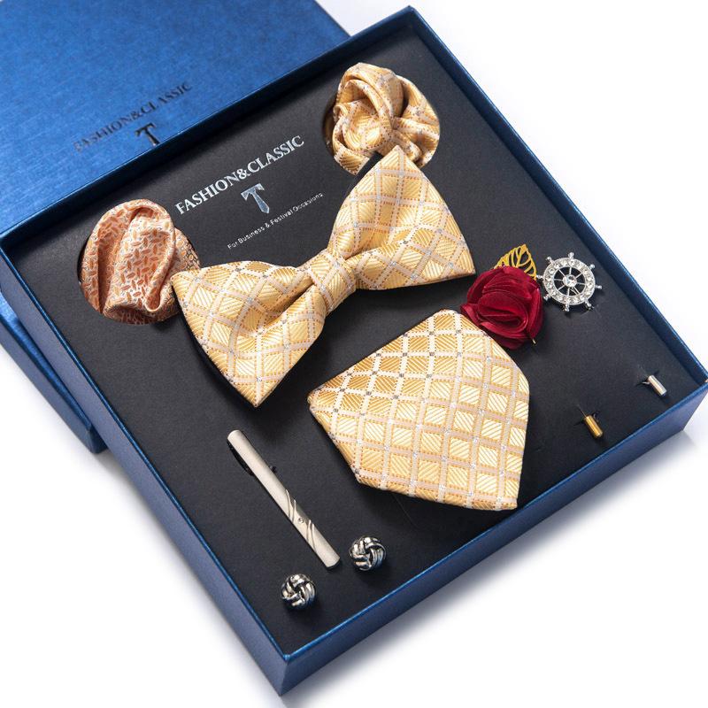 Dress 8-Piece Wedding Groom Tie Men'S Formal Business Bow Tie Square Scarf Tie Clip Hand-Typed Gift Box Packaging
