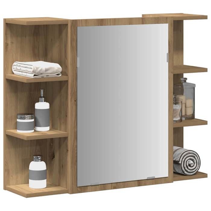 VidaXL Armoire à miroir de salle de bain chêne artisanal 80x20,5x64 cm, placard à miroir, armoire murale avec miroir, 856037