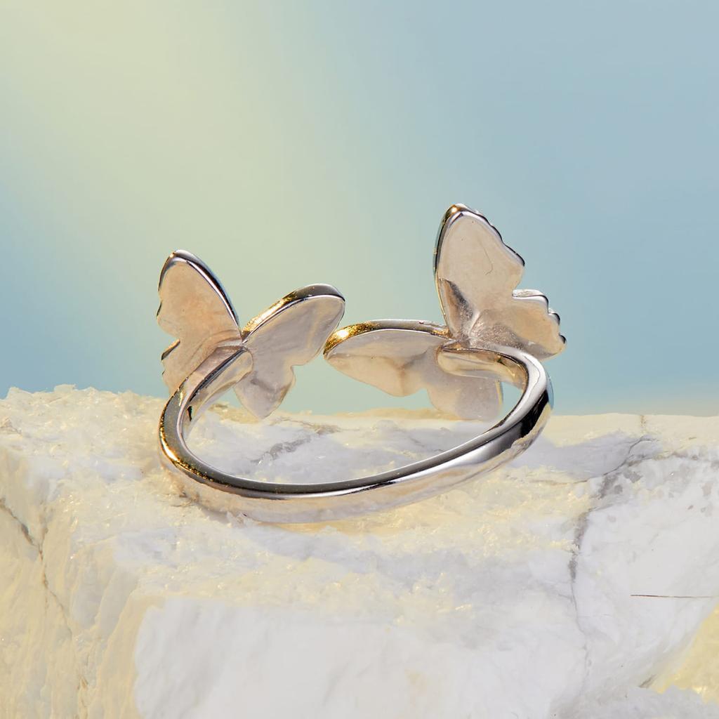 Silver universal ring with blue butterflies, silver 925