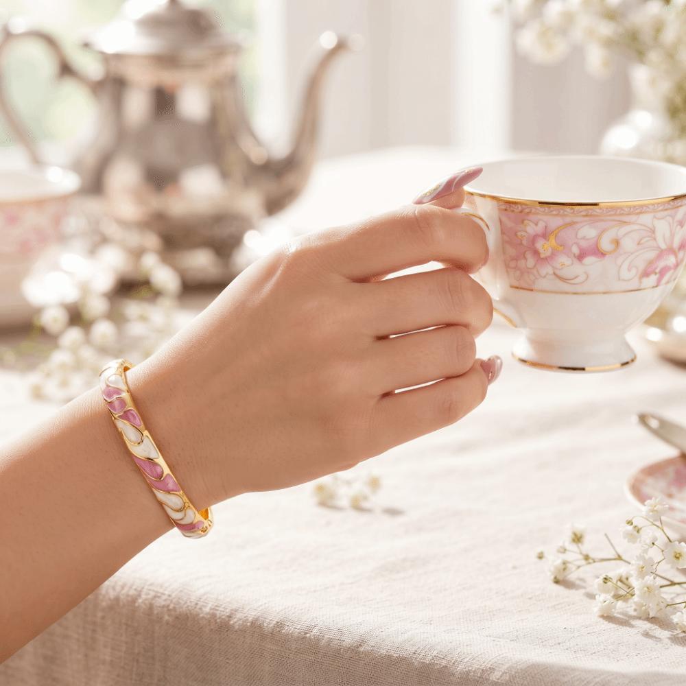 Bracciale Bangle Smalto Gocciolato Fiore Colorato Smalto Bangle Smalto Cloisonné Donna