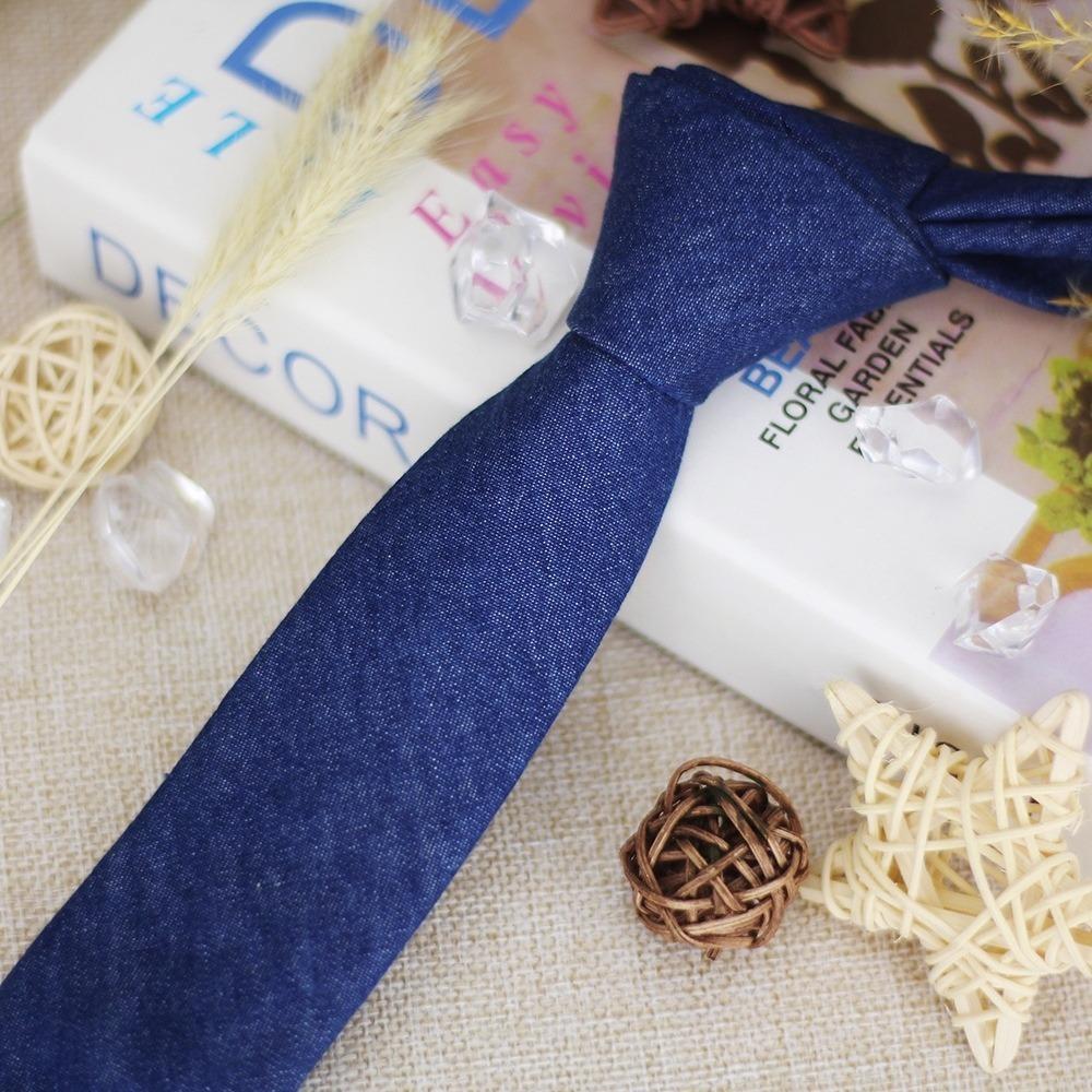 Adjustable Jean Fabric Tie Narrow Retro Cravat Simple Denim Men Necktie Suit Accessories
