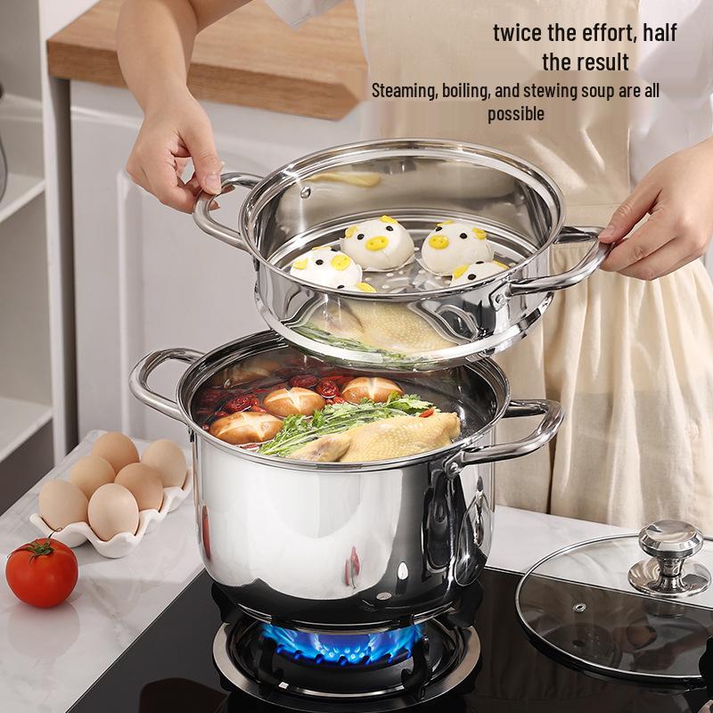304 Edelstahl Antihaft Suppen- & Dampfkochtopf für Gas- & Induktionsherde