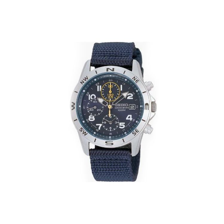 Seiko 100 Meters Waterproof Quartz Movement Nylon Strap Watch 39Mm Men watches Blue SND379R Blue Strap