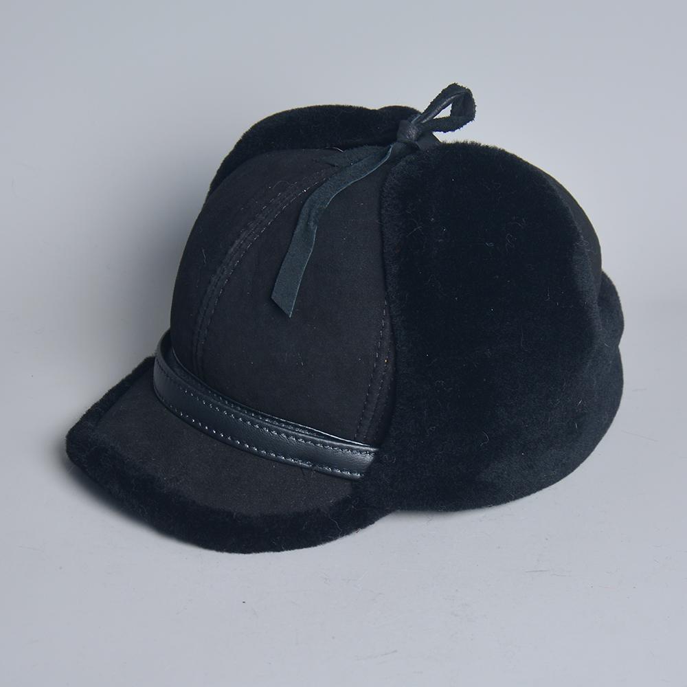 High Quality Winter Leather Hat Men Fur Lamb Wool Warm Thick Earflaps Bomber Hats Men's Baseball Cap Russian Hat