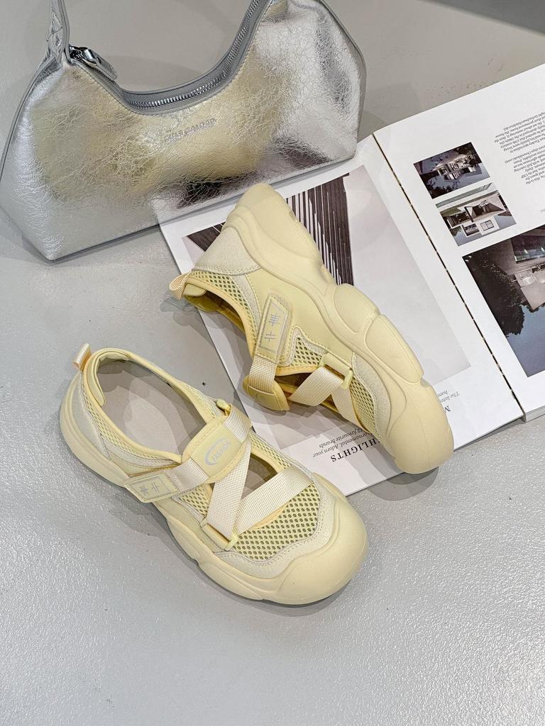 High-end Fashion Mesh Thick-soled Hollow Little White Shoes Women's 2025 Summer Versatile Casual Board Shoes Velcro Light