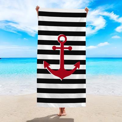 1pc Ultra-fine Fiber Colored Striped Boat Anchor Printed Beach Towel Suitable for Camping, Beach, Swimming Essential Beach Towel