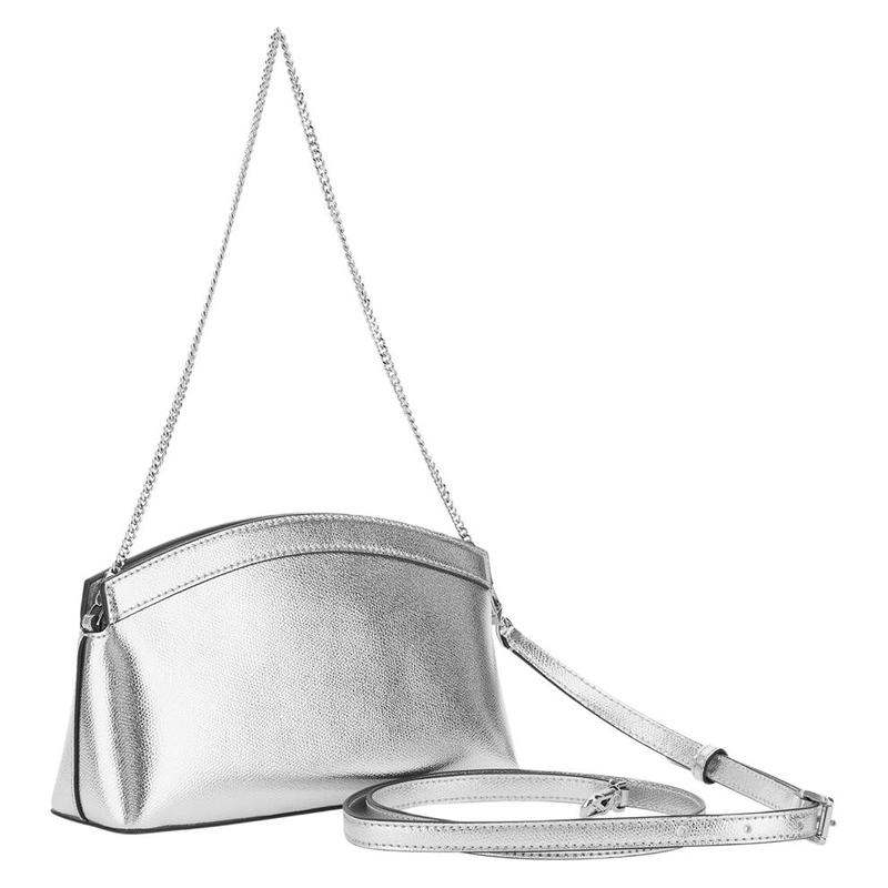 MICHAEL KORS Athena Logo Leather Shoulder Bag Small Women's Silver