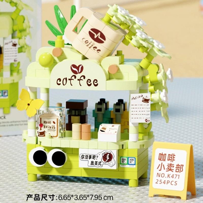 Diy Car Food Hot Dog Cart Truck Ice Cream Store Flower Hamburger Street View Building Blocks Kit Bricks Model Kids Toy Children