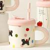 Summer Straw Cup Cute Cat Mug Water Cup with Lid Ceramic Cup Girl Couple Birthday Gift Souvenir