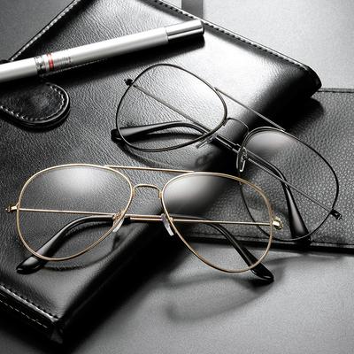 Classic Glasses Frame 6 Fashionable Personalized Metal Frame Flat Glasses for Men and Women Without Makeup Ultra-light Black Frame Business Glasses