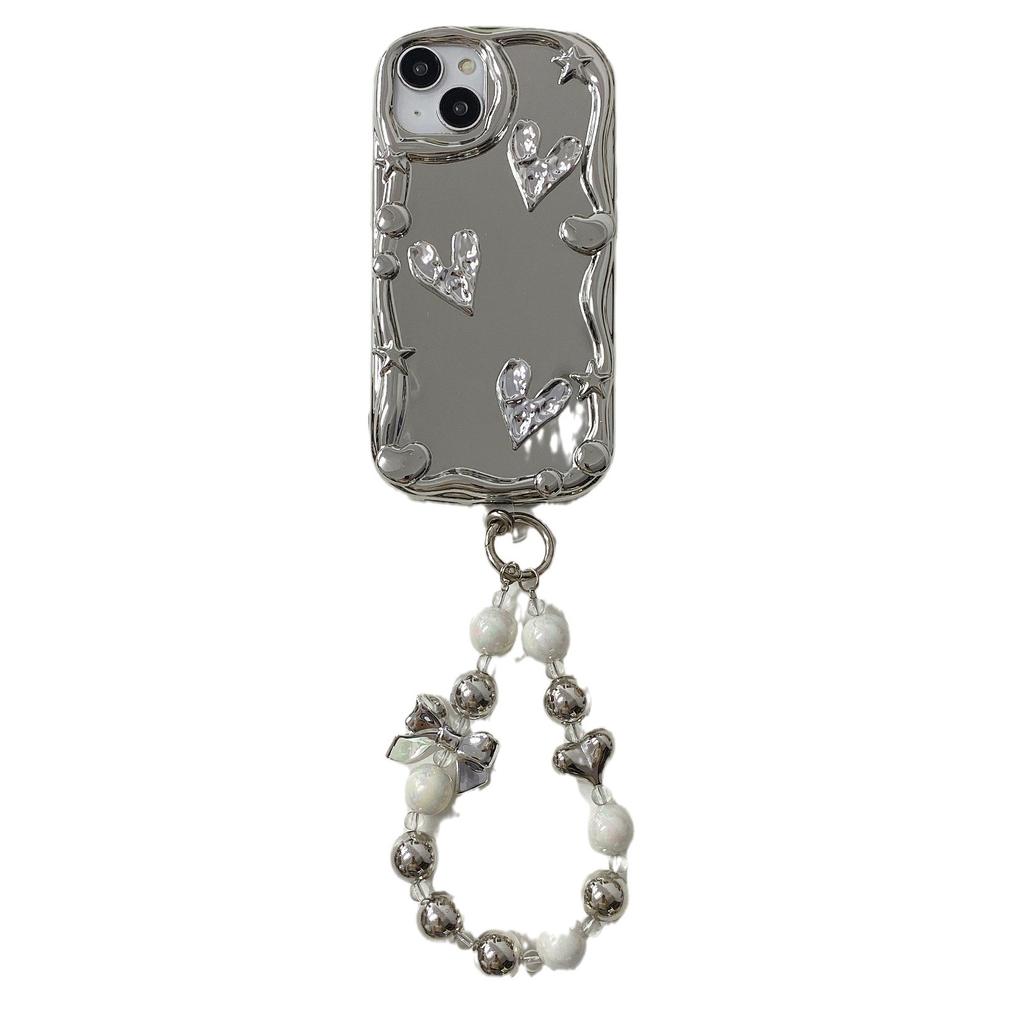 Electroplating Mirror Suitable for Apple 15 Mobile Phone Case Love Bracelet IPhone13 16PRO Silver Bear Full Cover Soft Shell