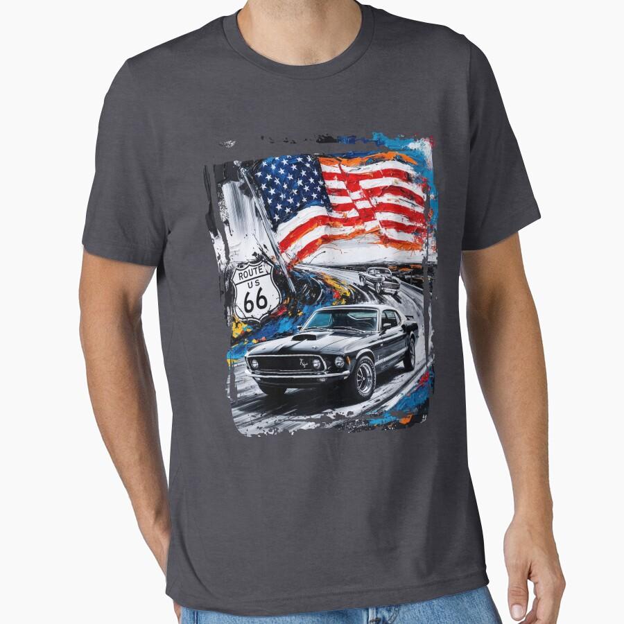 Vintage The Mother Road Route 66 Us Highway Sign Printed T Shirt for Men Large Size Adult Tops S-6XL