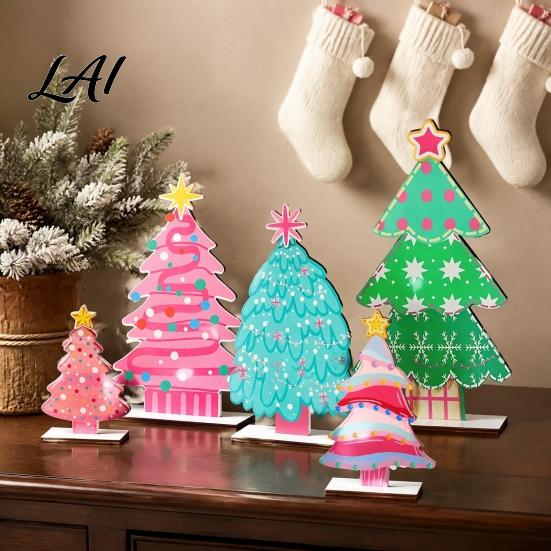 Rustic Holiday Desktop Decorations Wooden Christmas Tree Table Decoration Pine Tabletop Centerpiece Vintage Style Room Decor Farmhouse Tiered