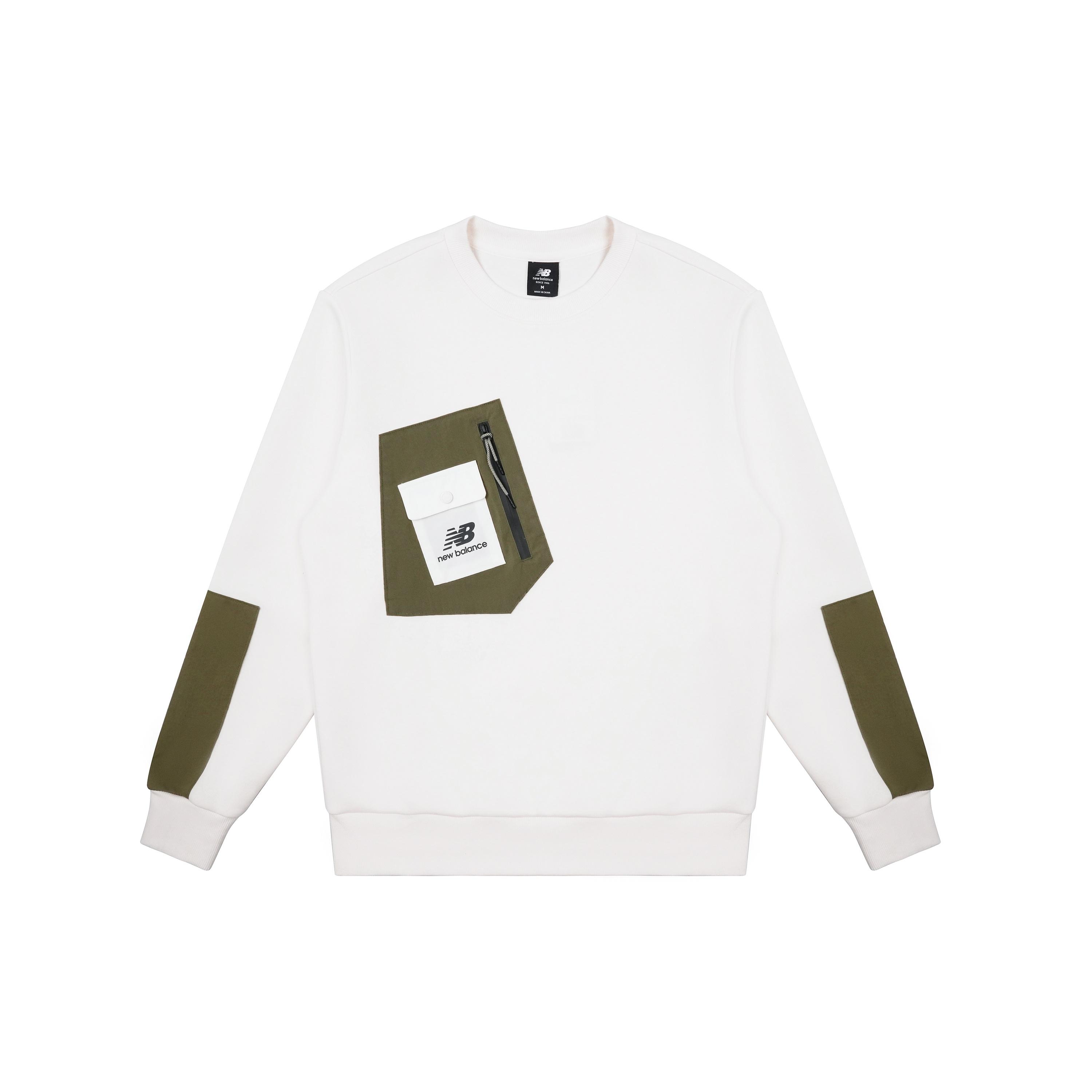 New Balance Pocket Splicing Knit Sports Round Neck Pullover Couple Style White Men s AMT13378-IV XXL