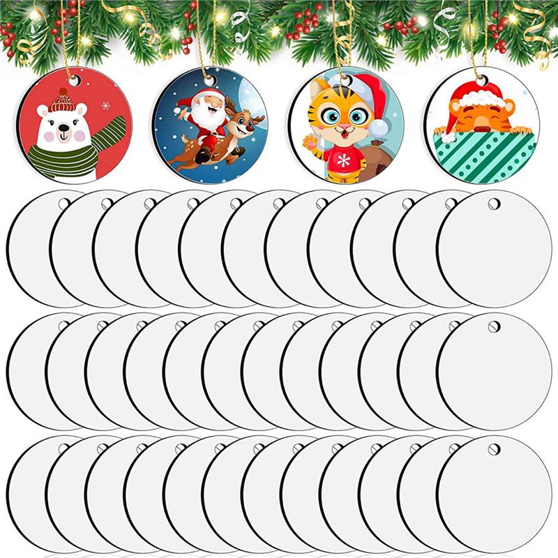 VOFUN-105 Pieces Sublimation Ornament Blanks, Round Blank Sublimation Ornaments Sublimation For Christmas Tree, DIY Handmade