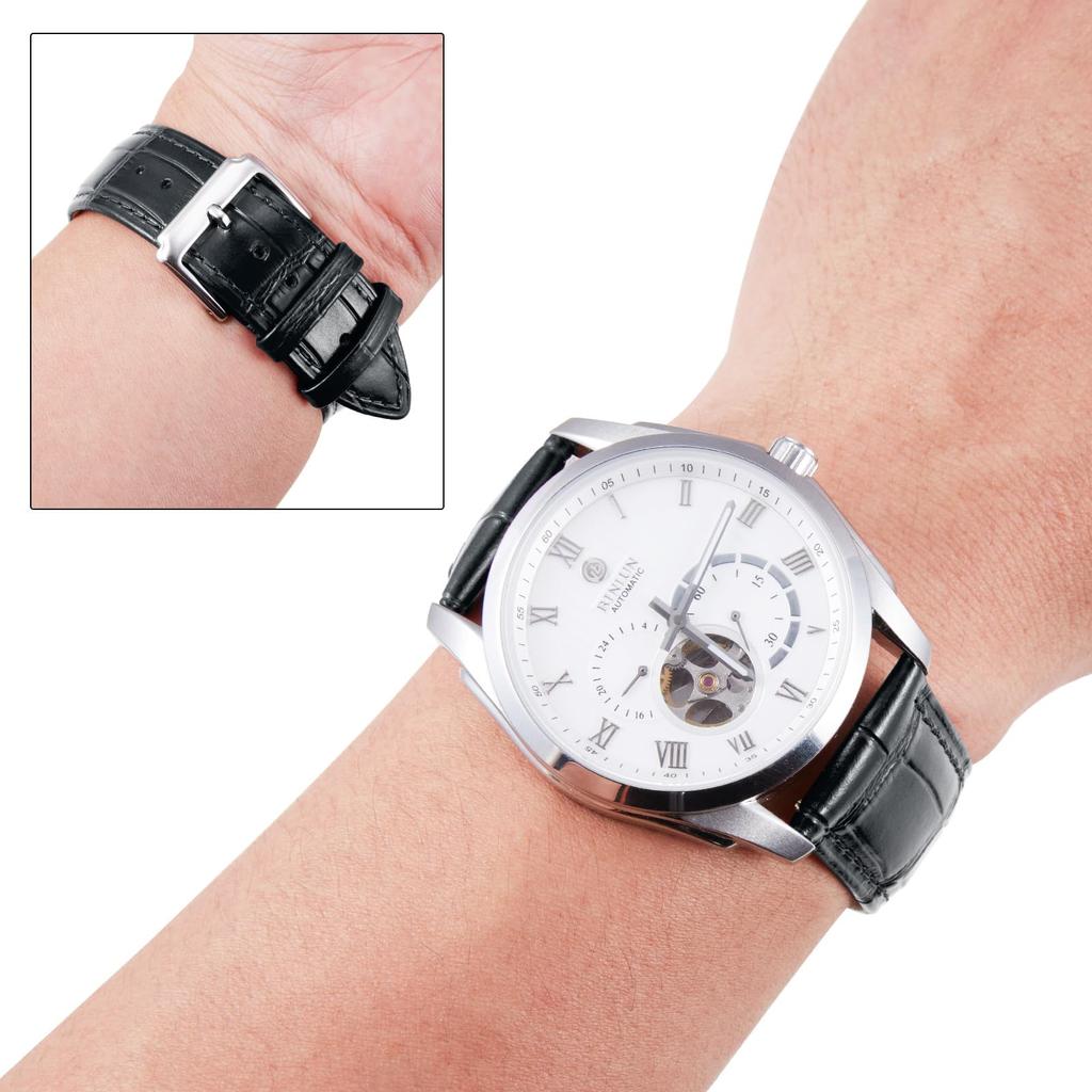 BINLUN Leather Watch Band, Quick Release, Replacement Strap for Men and Women, Crocodile Leather Pattern, Smartwatch Strap (22mm, Black)