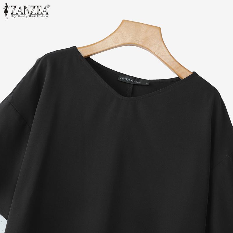 ZANZEA Damen Freizeit Rundhals Einfarbig Kurzarm Bluse