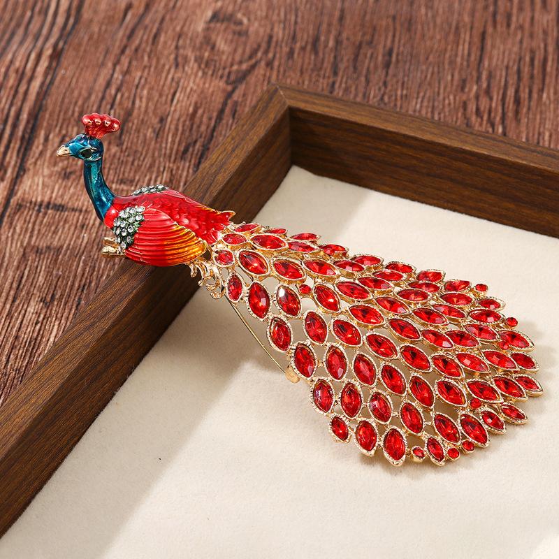 Тяжелое Ювелирное Изделие Свисающий Павлин Преувеличенное Животное Свадебные Аксессуары Подарок Брошь 3.6*13.2cm