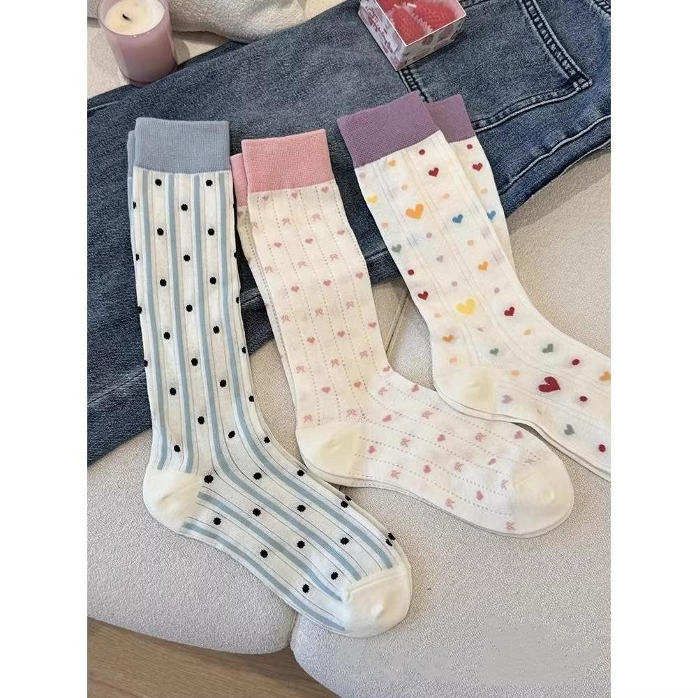 Dot Pattern Heart-shaped Socks for Children, Suitable for Spring and Summer, Short Leg Stockings with Open Holes, Long Stockings